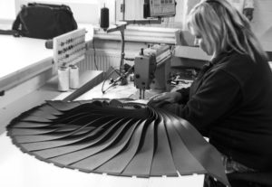 Vertical louvres being sewn by Caron in our Leicester factory.