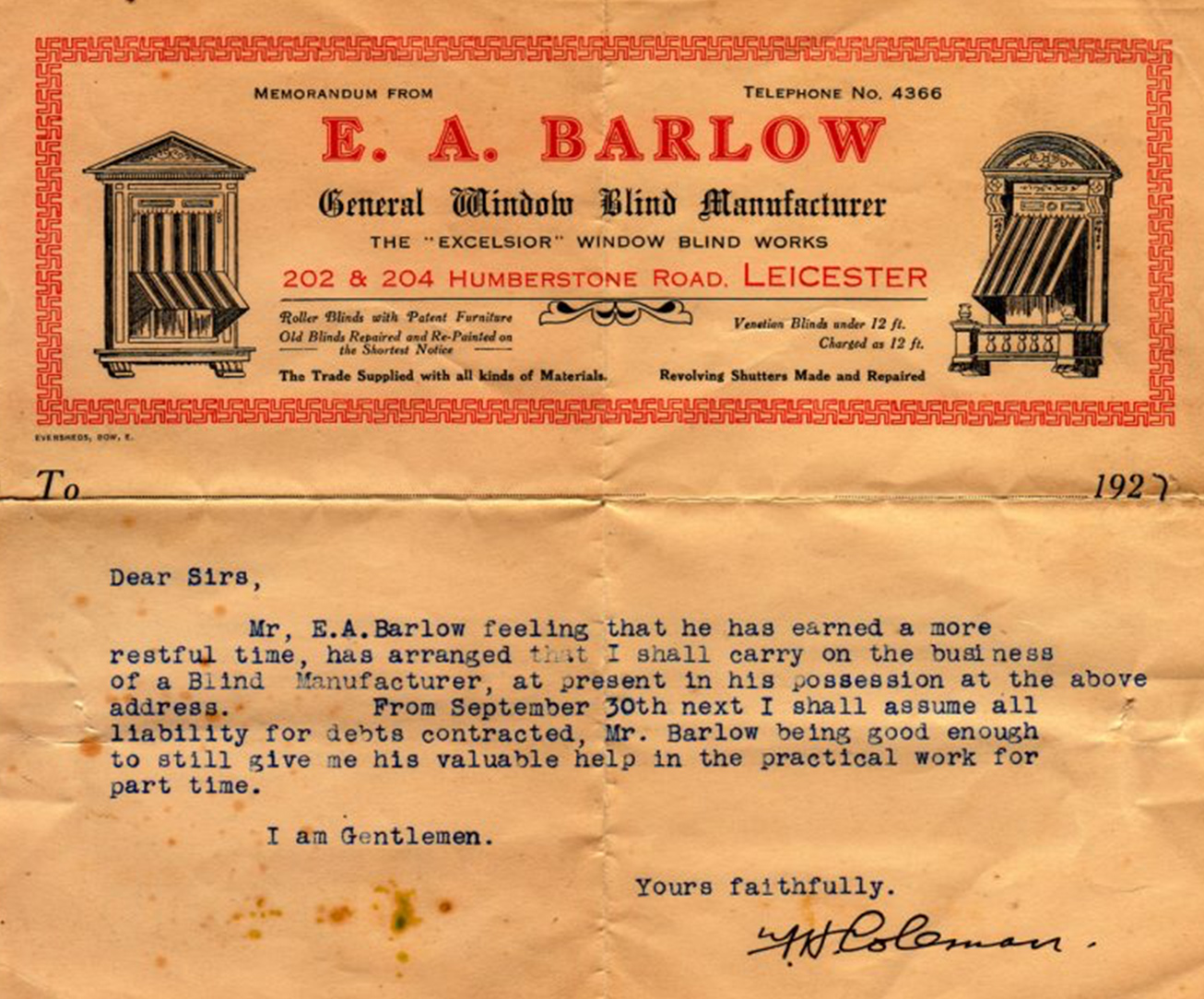 old document of barlow company