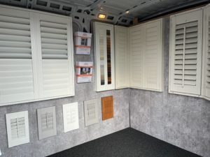 Shutter Van interior with multiple shutters on display