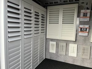 Window shutters on display in our mobile showroom